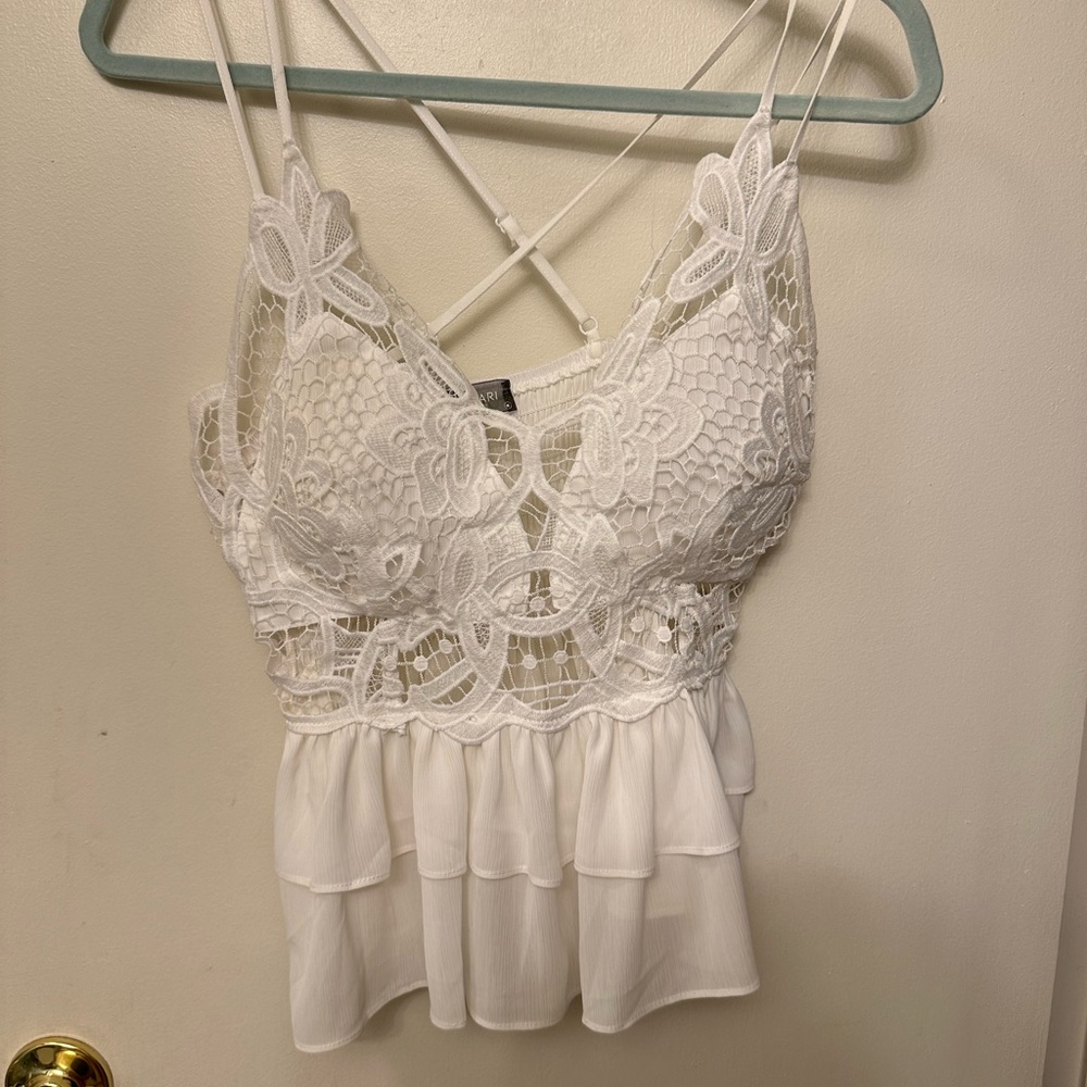 White peplum lace top. Worn once. Size medium